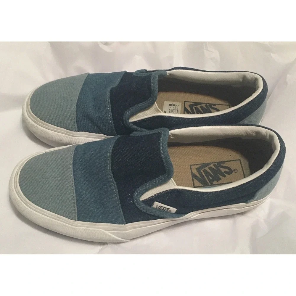 Vans Slip‎ On Blue Denim Ombré Shoes Size Womens 6, Mens 4.5